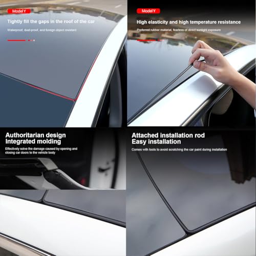 Sunroof Rubber Seal Strip Wind Noise Reduction Kit Anti-Dust Skylight Sealing Strip Lowering Silicone Seal Kit for Tesla Model Y, with Installation Tool (Black)