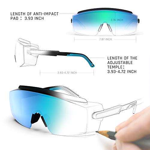Anti Fog Safety Glasses Safety Goggles Over Glasses Protective Glasses with Anti Scratch Lenses Adjustable - color: Ice Blue