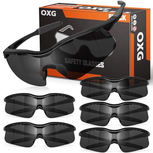 OXG 6 Pack Tinted Safety Glasses for Men Women, Safety Goggles ANSI Z87.1 Protective Eyewear Scratch Resistant Eye Protection - color: Grey