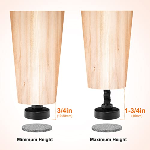 NANMOTUE Leveling Feet, Adjustable Furniture Levelers for Furniture Leg Levelers, Table Chairs Cabinets Sofa Raiser, Heavy Duty Support 2640LBs, T- Nut Kit 3/8”-16 Thread, Large Base (8 Set, Black) - color: 8 Set