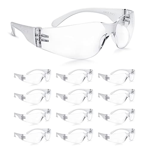 amoolo Clear Safety Glasses Bulk of 24, Protective Eyewear for Men Women, ANSI Z87.1 Impact Resistant Eye Protection for Work, Lab, Construction - color: Clear / Adult's Size, size: 24 Pack