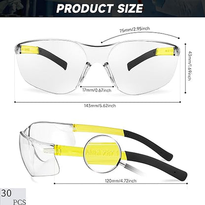 Salfboy Safety Glasses for Men Women ANSI Z87.1 Safety Glasses Bulk Protective Eyewear Scratch-Resistant - color: 30pcs-118-yellow Leg