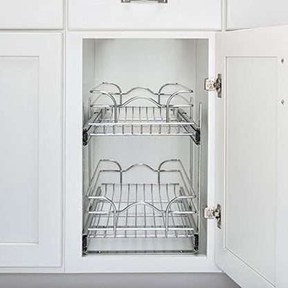 Rev-A-Shelf 2-Tier Kitchen Cabinet Pullout Shelf and Drawer Organizer Slide Out Pantry Storage Basket in Multiple Sizes, 15 x 22 In, 5WB2-1522CR-1 - size: 15"W x 22"D, style: Two Tier
