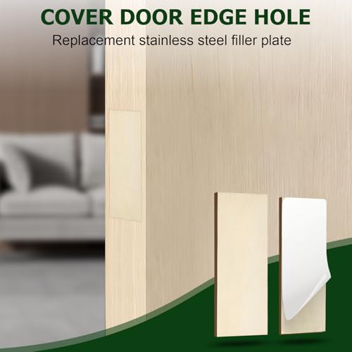 12 Pcs 1" x 2-1/4" Door Edge Hole Filler Plates with Double Sided Tapes, Wooden Door Hole Cover & Filler Plates for Kitchen Cabinets Ideal for Cabinet Door Hinges Repair
