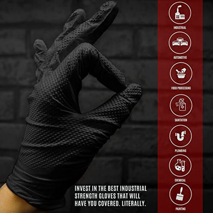MED PRIDE Maxx Strength Nitrile Industrial Black, 8 Mil Thick - Diamond Texture Disposable Heavy-Duty, Tear-Resistant - size: Large