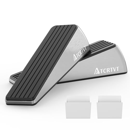 Heavy Duty Door Stopper Wedge 2 Pack Small Size Door Stop Wedge Made of Premium Quality Brushed Stainless Steel Suits Any Door, Any Floor with Self-Adhesive Holder Matt Chrome Small - color: Brushed Nickel, size: Small
