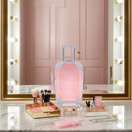 False Eyelash Storage Box, Portable Travel Organizer Mini Luggage False Eyelash Tray Makeup Tool (PINK) - color: PINK