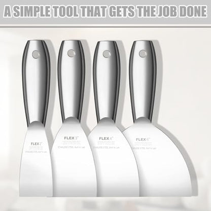 Putty Knife Set, 4Pcs 2",3",4",6" One Piece Putty Knives for Spackling, Drywall, Paint, and Wallpaper Removal, Premium Polished All-Metal Stainless Steel Putty Knife for Smooth Finish - size: 2"3"4"6"