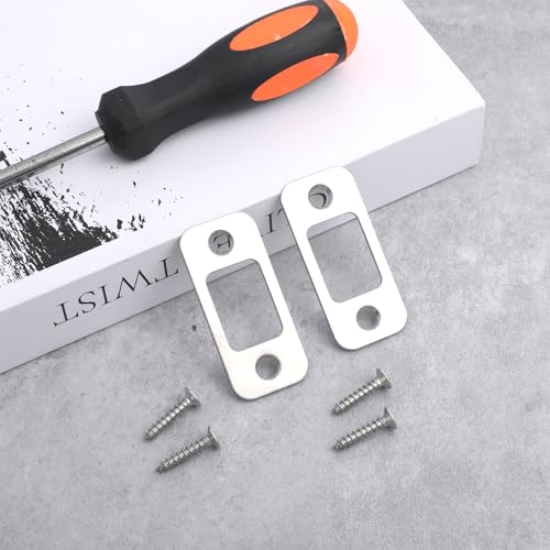 2 Pack Round Corner Deadbolt Strike Plate Door Backplate Silver 1" x 2-1/4" Door Backplate Stainless Steel Doors Lock Replacement Parts with 4 Screws Plates Doors Strike Plate