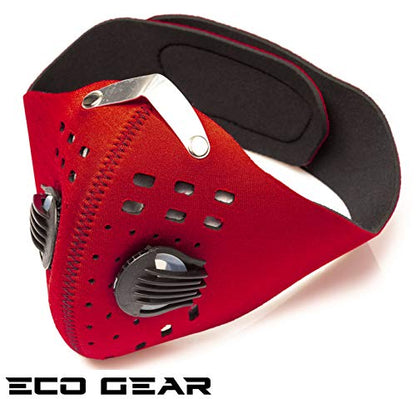ECO-GEAR Anti Pollution Face Mask with Military Grade Protection | Anti Smoke, Exhaust Gas, Dust & Pollen - color: Red-large