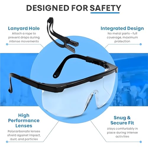 12 Pack Safety Glasses for Men & Women, Full Coverage Clear Lenses with Built-in Brow Guard, ANSI Z87.1 & CE Certified, Anti-Fog, Anti-Scratch, 100% UV Protection