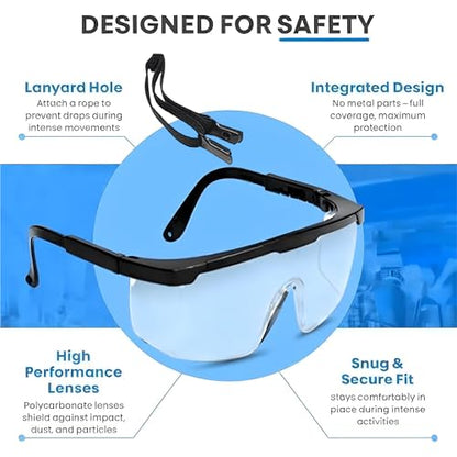 12 Pack Safety Glasses for Men & Women, Full Coverage Clear Lenses with Built-in Brow Guard, ANSI Z87.1 & CE Certified, Anti-Fog, Anti-Scratch, 100% UV Protection
