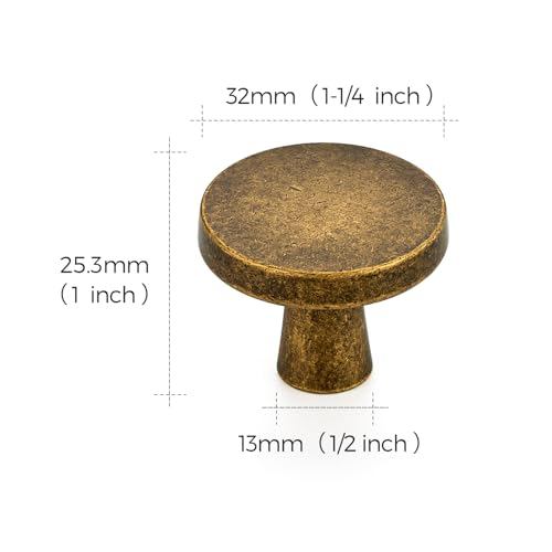 Ravinte 25 Pack Drawer Pulls 1-1/4 Inch Kitchen Cabinet Knobs Solid Round Dresser Drawer Knobs Antique Brass Dresser Knobs Drawer Knobs Simple Cabinet Hardware for Cupboard Drawer Pulls - color: Antique Brass