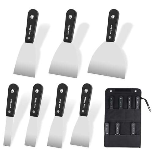 weiwei 7 PCS Metal Putty Knife Set Multi-sized Spackle Knife with Storage Bag Rustproof Putty Scraper Knives Drywall Tools for Wall Repair Wall Paint Spreading Drywall Spackle and Mud for Craftsman