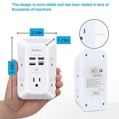 Addtam 5-Outlet Extender Surge Protector, Multi Plug Wall Outlet with 4 USB Wall Charger(1 USB C Ports), Outlet Splitter Power Strip for Home Office Dorm Room Essentials, Plug Extension Outlet 1800J - size: 1c3a