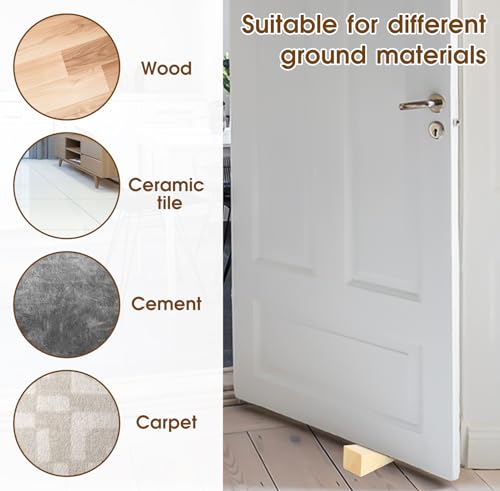 4 Pcs Wooden Door Stop Stopper Solid Non-Slip Doorstop Shims Triangle Wood Block Security Door Stopper Fit for Bottom of Door On Tile, Concrete, Carpet, Wooden Floor