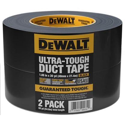 DEWALT Ultra Tough Duct Tape, 1.88 in x 30 yd, Heavy Duty, Ultra Strong, Aggressive Adhesive, All-Weather, 2 Rolls, Black - size: 30-Yard Roll, style: 2-Pack