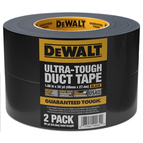 DEWALT Ultra Tough Duct Tape, 1.88 in x 30 yd, Heavy Duty, Ultra Strong, Aggressive Adhesive, All-Weather, 2 Rolls, Black - size: 30-Yard Roll, style: 2-Pack