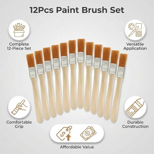 12-Piece Soft Nylon Bristle Paint Brush Set for Walls, Cabinets, Trim, Fences, Touch-Ups, Staining, Crafts, DIY and Painting Projects