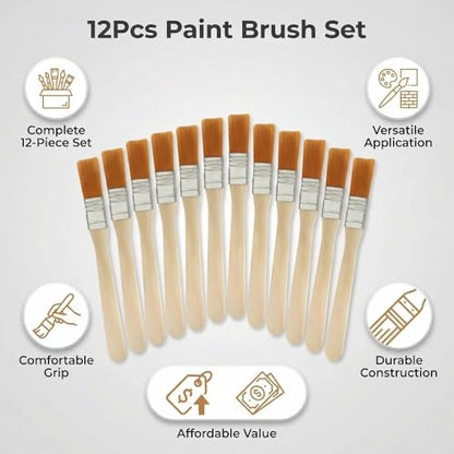 12-Piece Soft Nylon Bristle Paint Brush Set for Walls, Cabinets, Trim, Fences, Touch-Ups, Staining, Crafts, DIY and Painting Projects