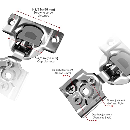Berta 2-Pack, 3/4 inch Overlay Soft Closing Face Frame Cabinet Hinges, 105 Degree 6-Ways 3-Cam Adjustment Concealed Kitchen Cabinet Door Hinges with Screws (3/4 inch, 2 Pieces) - size: 3/4 In. Overlay | 2 Pieces