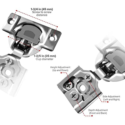 Berta 2-Pack, 3/4 inch Overlay Soft Closing Face Frame Cabinet Hinges, 105 Degree 6-Ways 3-Cam Adjustment Concealed Kitchen Cabinet Door Hinges with Screws (3/4 inch, 2 Pieces) - size: 3/4 In. Overlay | 2 Pieces