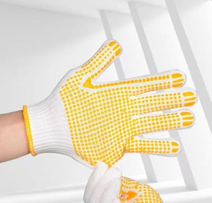 Safety Work Gloves with Anti-slip Dots 12 Pairs White Polyester Knitted Gloves for Garage Warehouse Industrial Gardening - color: Yellow