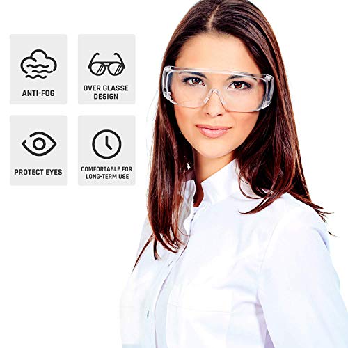 Safety glasses Industrial Goggles with Anti-fog Lens, Clear Safety glasses with Anti-Scratch Lens Goggles Inside Eyeglasses(Transparent) - color: Transparent Frame
