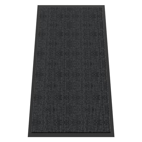Indoor Outdoor Door Mat, 6’ x 3' Doormat for Entryway, Rubber Backing Non Slip Front Door Mat Outside Entrance, Super Absorbent Commercial Floor Mat for Home Office, Grey - color: Dark Grey Striped, size: 3' X 6' (Rectangular)