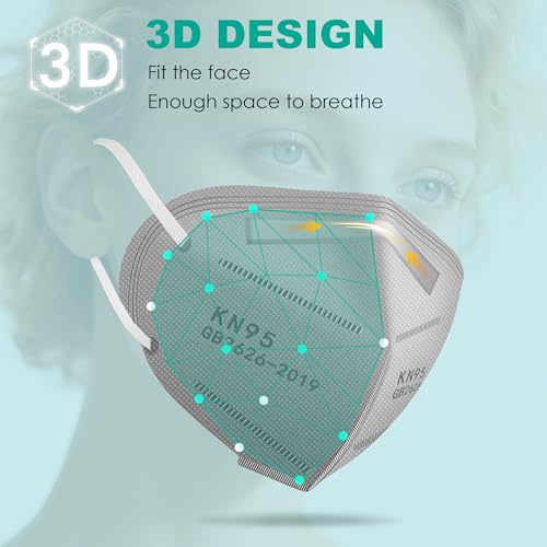 LEMENT KN95 Face Masks,100 Pack Breathable Cup Dust Disposable Masks For Adults,Grey - color: Adult-100 Pack-grey