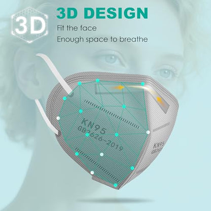 LEMENT KN95 Face Masks,100 Pack Breathable Cup Dust Disposable Masks For Adults,Grey - color: Adult-100 Pack-grey