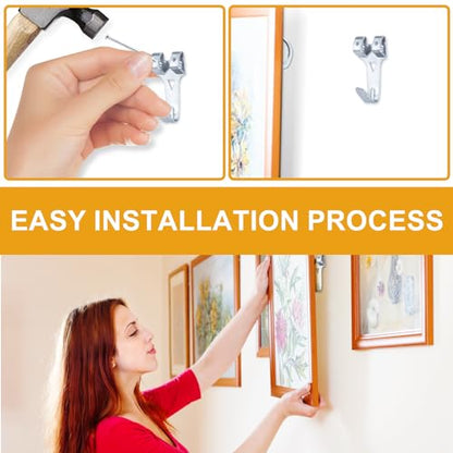 KURUI 303Pcs Picture Hanging Kit, Picture Hangers Assorted Kit with Heavy Duty Wall Hooks, Sawtooth, Picture Wire, D Rings, Hardware Nails, Eye Hooks, Silver Heavy Duty Frame Hooks - size: Silver
