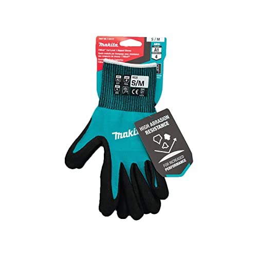 Makita Unisex FitknitÂ T 04117 FitKnit Cut Level 1 Nitrile Coated Dipped Gloves Small Medium, Teal/Black, Small Medium US - size: Small-Medium