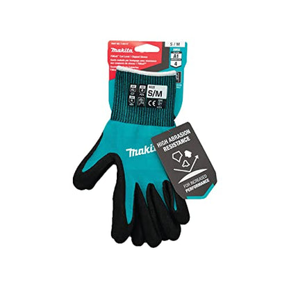 Makita Unisex FitknitÂ T 04117 FitKnit Cut Level 1 Nitrile Coated Dipped Gloves Small Medium, Teal/Black, Small Medium US - size: Small-Medium