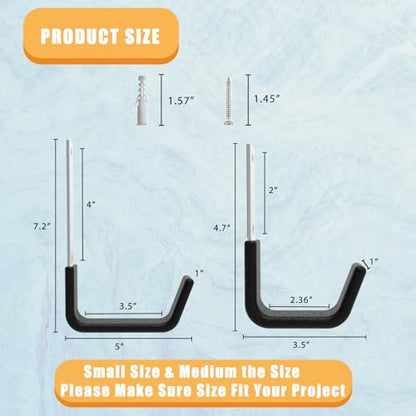 Heavy Duty Utility Hooks - Wall Mount for Garage Storage, Hose & Bike Hangers (2 Small & 2 Medium) - size: 2 Small & 2Medium