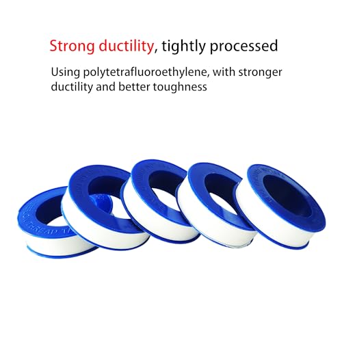 5 Rolls 1/2 Inch(W) X 520 Inches(L) Teflon Tape PTFE Thread Sealant Plumbers Tape for Seal Water Pipe, Shower Head,Prevent Leakage, White
