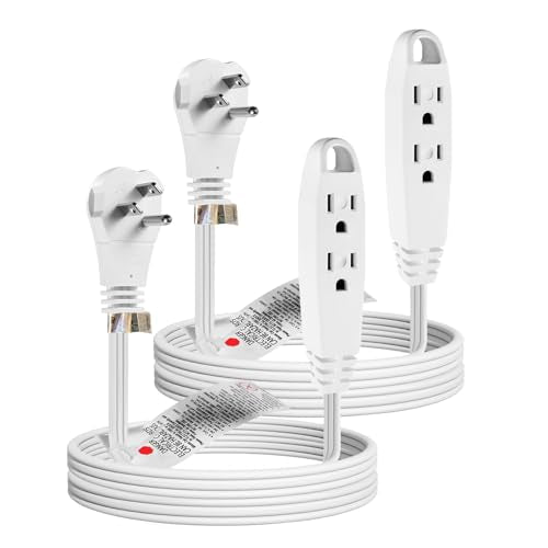 3 Feet 3 Outlet Power Strip Short Extension Cord Low-Profile Flat Plug Adapter - UL Listed SPT-3 16AWG Power Cable Wire 3 Prong Grounded Multi Outlet White (2 Pack) - size: 3FT, style: 2 Pack