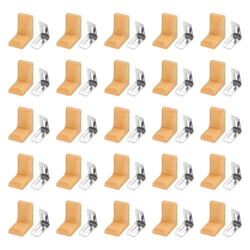 HARFINGTON 50pcs Metal Corner Braces 18x28x28mm L-Shape 90 Degree Right Angle Brackets Corner Braces with Plastic Brackets Screws for Furniture Support Chairs Wood Shelf Cabinets Box, Khaki - color: Khaki