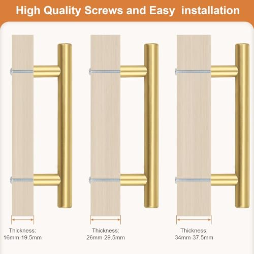 Probrico 5 Pack Hole Centers (96mm) 3.75inch Gold Kitchen Cabinet Handles Stainless Steel Polished Gold Cabinet Pulls Round T Bar Pull Handle for Cabinets and Drawers Total Length 6inch(150mm) - color: Gold, size: Hole Centers: 3-3/4"