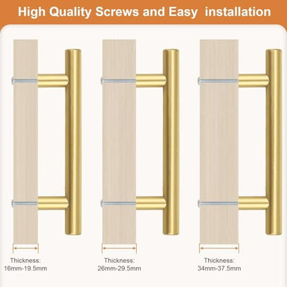Probrico 5 Pack Hole Centers (96mm) 3.75inch Gold Kitchen Cabinet Handles Stainless Steel Polished Gold Cabinet Pulls Round T Bar Pull Handle for Cabinets and Drawers Total Length 6inch(150mm) - color: Gold, size: Hole Centers: 3-3/4"