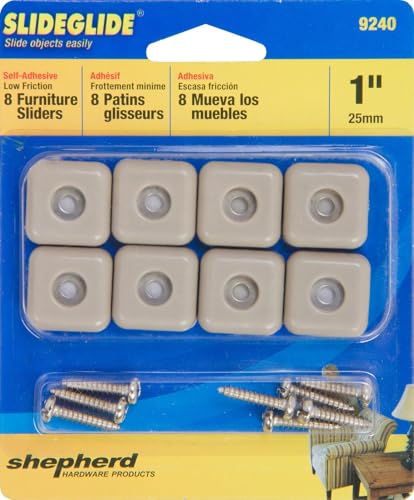 Shepherd SlideGlide 1" Square Adhesive Furniture Sliders for Carpet, Heavy-Duty Protective Furniture Moving Pads with Self-Adhesive or Screw-On Application, Set of 8, Beige - style: 1 Inch, 8-Pack