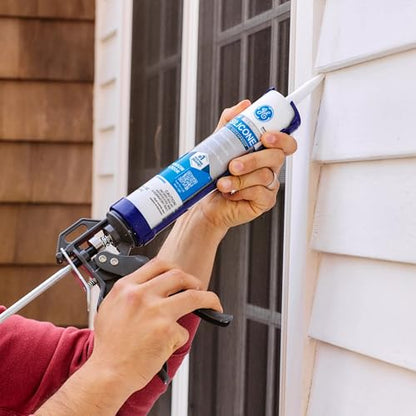 GE All Purpose Silicone Caulk, White, 10.1 fl oz Cartridge, 12 Pack - 100% Waterproof Silicone Sealant, Stronger Adhesion, Freeze & Sun Proof - color: White, style: 12 Pack