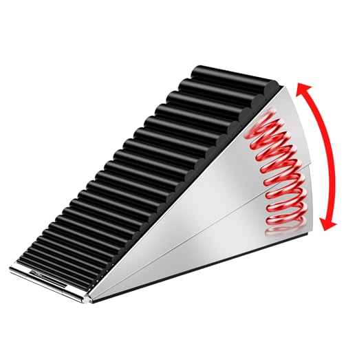 ZDZQJIA Heavy Duty Door Stoppers for Bottom of Door - Adjustable Spring Large Door Stop Wedge, Anti-Slip Rubber Grip,3" High Metal Doorstop Suits Carpet,Tile,Commercial,Home-Silver1Pc+1 Wall Protector - color: Silver1Pc