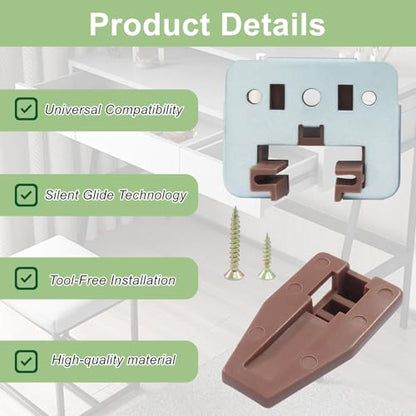 10 Sets Square Drawer Track Guide and Glides - Universal Replacement Parts - Heavy Duty Metal & Plastic Drawer Slides Repair Kit (with Metal Iron Sleeves)