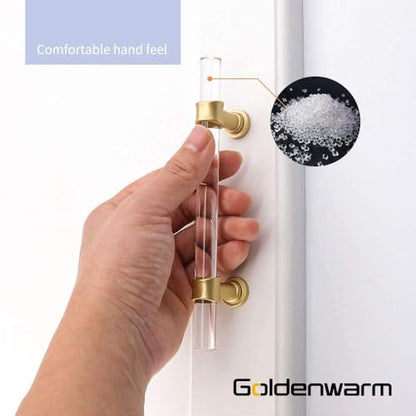 goldenwarm Pack of 15 Drawer Knobs Acrylic Clear T-bar Knobs - LS9165GD Single Hole Handles Brushed Gold Brass Acrylic Cabinet Handles Pulls - color: ‎Brass-acrylic, size: 15 Pack