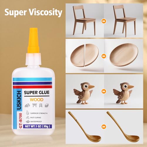 Super Glue for Woodwork with Anti Clog Cap. 6 x 1 fl oz,CA Glue - Clear Adhesive Cyanoacrylate Glue for Furniture, Garden, Crafts, DIY, Metal to Wood, Quick Dry - style: Wood-Glue