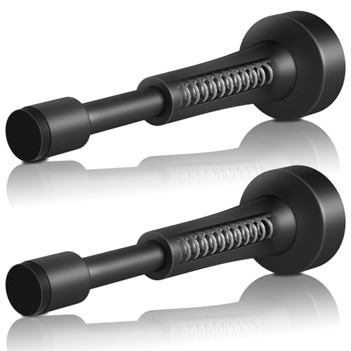 2PCS Matte Black Door Stoppers for Wall - 4.33 Inch Spring Door Stop for Bottom of Door, Aluminum Doorstopper with Silicone Tip, Screw & Adhesive Installation - color: Black