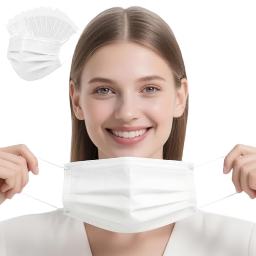 4-Ply Filter Individually Wrapped Disposable Face Mask Soft Earloops Latex-free Adults Daily Protection Large 50 Pack - color: White