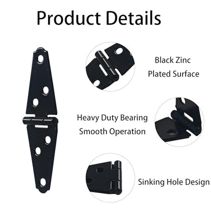 6Pcs 2-Inch Heavy Duty Iron Strap Hinges, Matte Black Gate Tee Hinges for Shed, Fence, Cabinet, Wood Gate Applications with Mounting Screws - size: 2 Inch