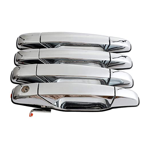 Exterior Chrome Door Handle 4 PCS Front Rear Driver & Passenger Compatible with 2007-2014 Cadillac Escalade Chevy Avalanche Silverado Suburban GMC Sierra Yukon OE # 22738722 22738721 20828258 - color: Chrome